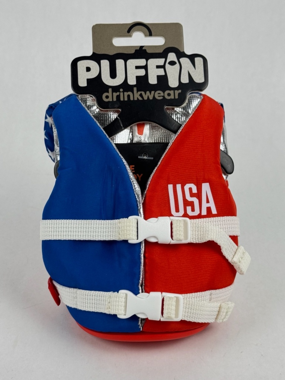 NEW Puffin Drinkware Can Holder Koozie The Liberty Red White Blue Life Vest Buoy